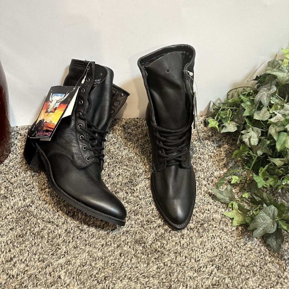 Vintage Abilene Lace Up Western Parker Boots Womens Size 6 M Black Leather New